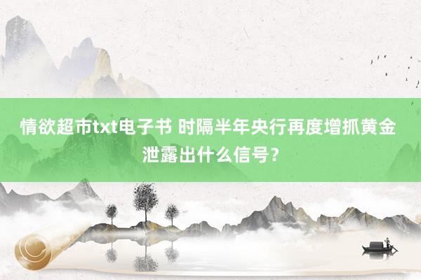 情欲超市txt电子书 时隔半年央行再度增抓黄金 泄露出什么信号？