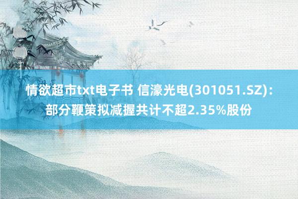 情欲超市txt电子书 信濠光电(301051.SZ)：部分鞭策拟减握共计不超2.35%股份